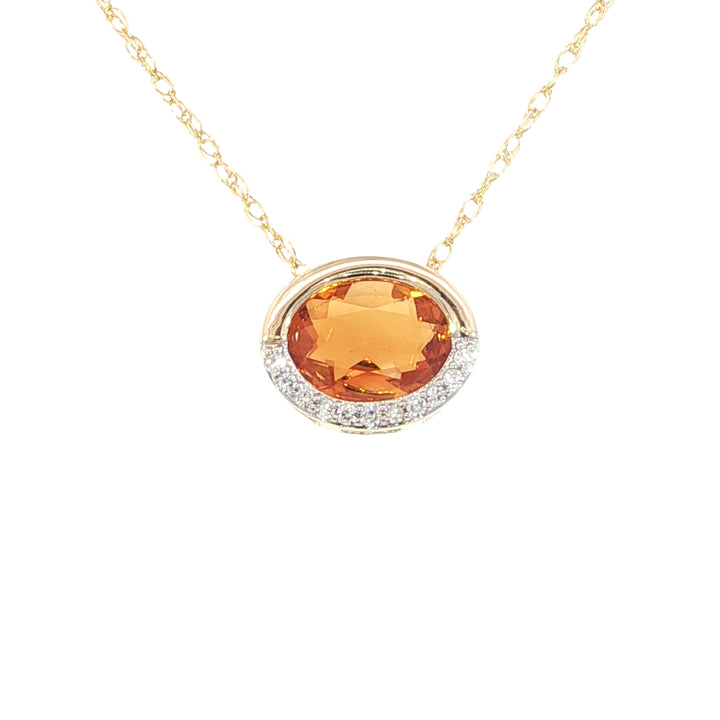 14k Yellow Gold Oval Citrine Bezel Set Pendant