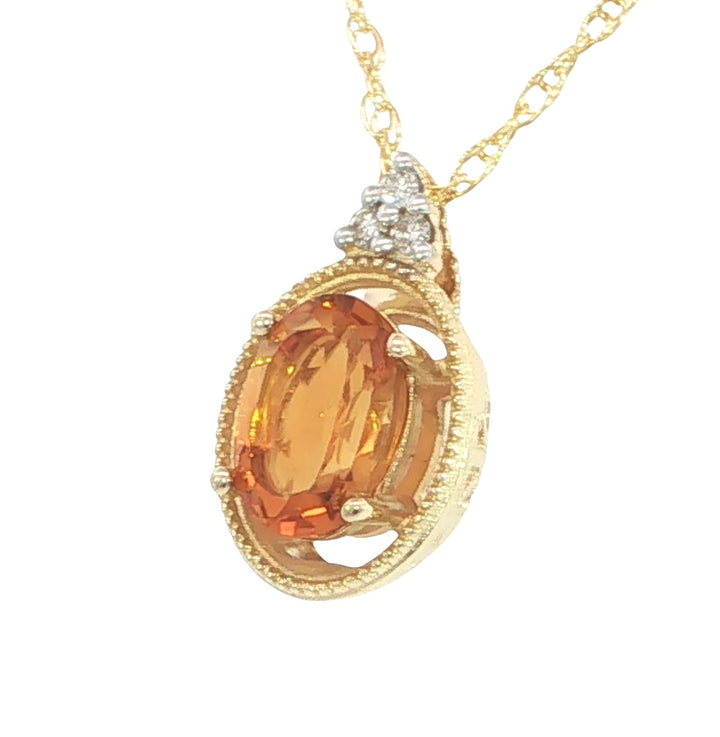 14k Yellow Gold Oval Citrine Halo Pendant