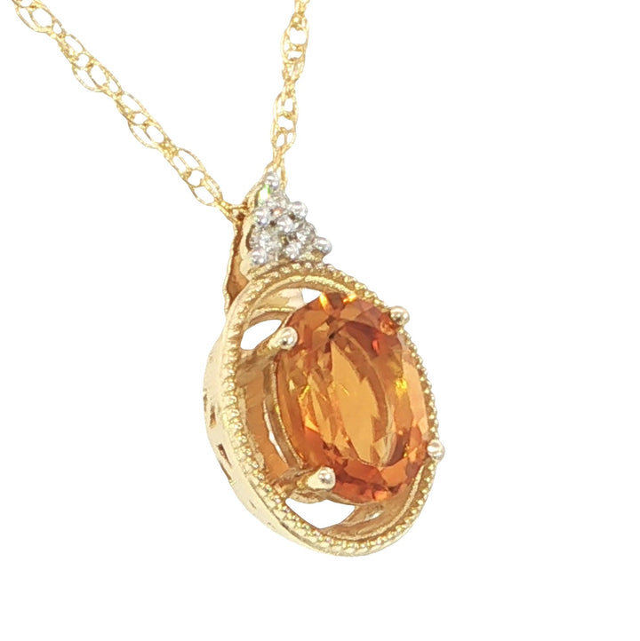 14k Yellow Gold Oval Citrine Halo Pendant