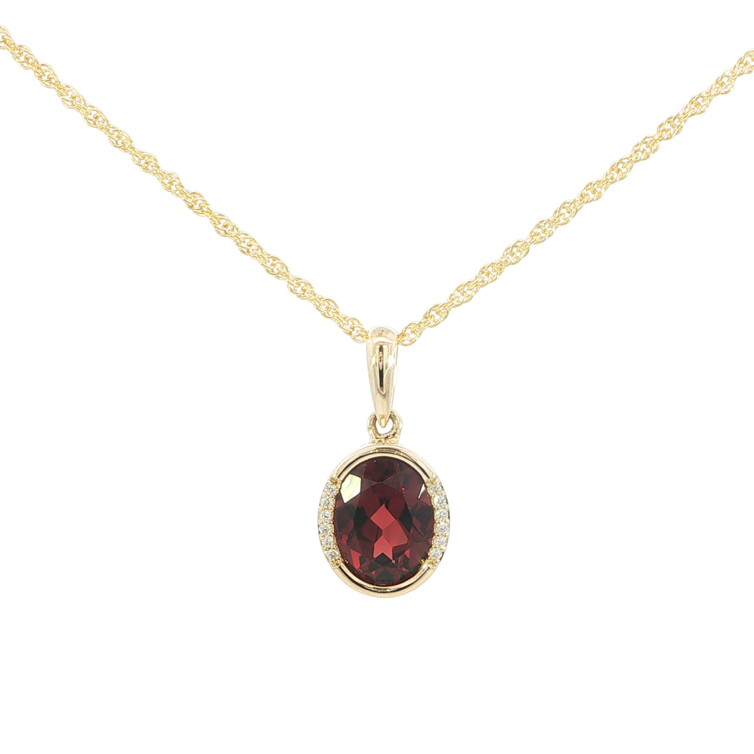 14k Yellow Gold Oval Mozambique Garnet Bezel Set Pendant