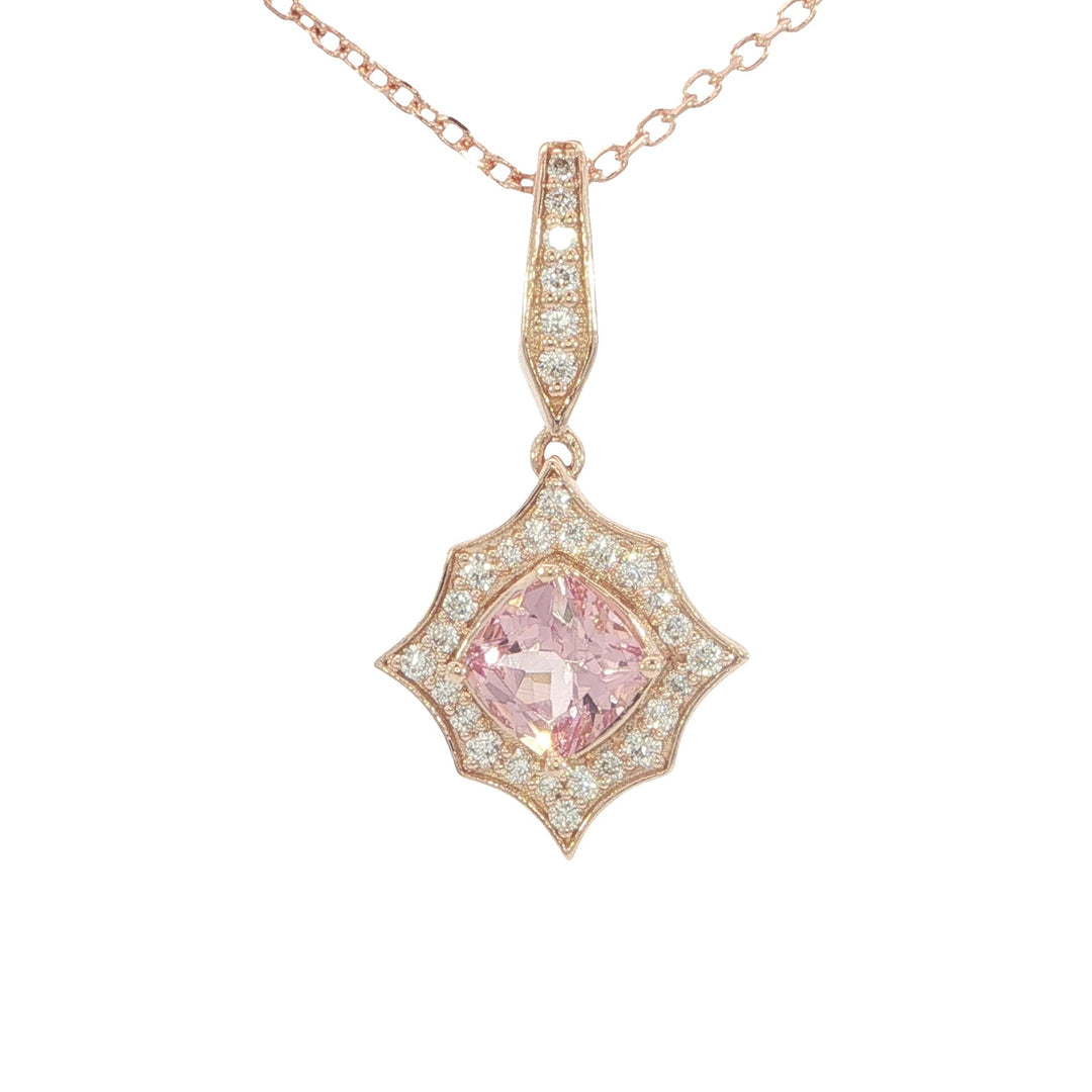 14k Rose Gold Cushion Lotus Ganet Drop Eight-point star shape Pendant