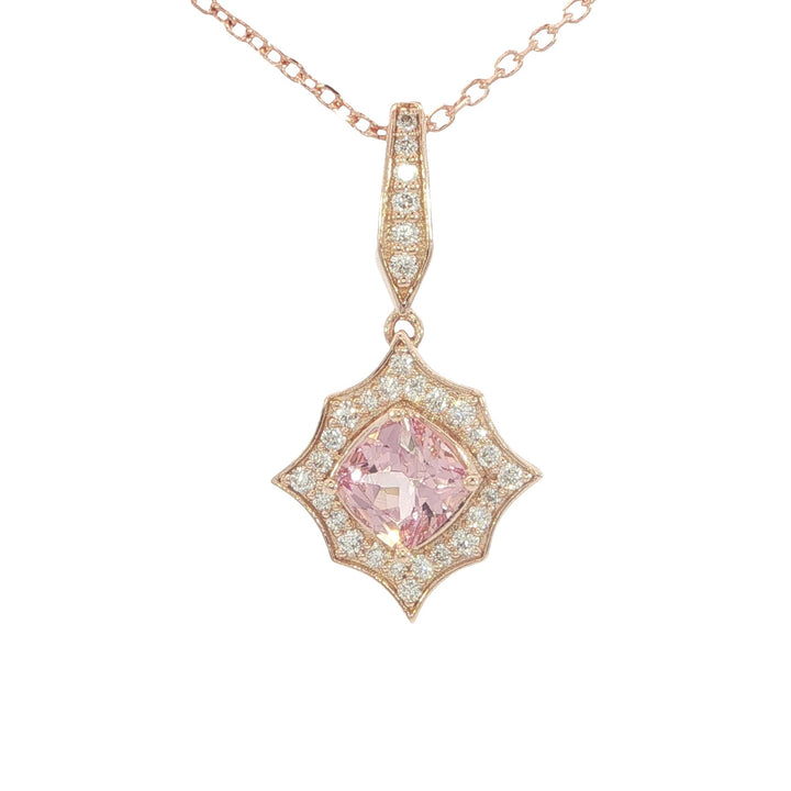 14k Rose Gold Cushion Lotus Ganet Drop Eight-point star shape Pendant