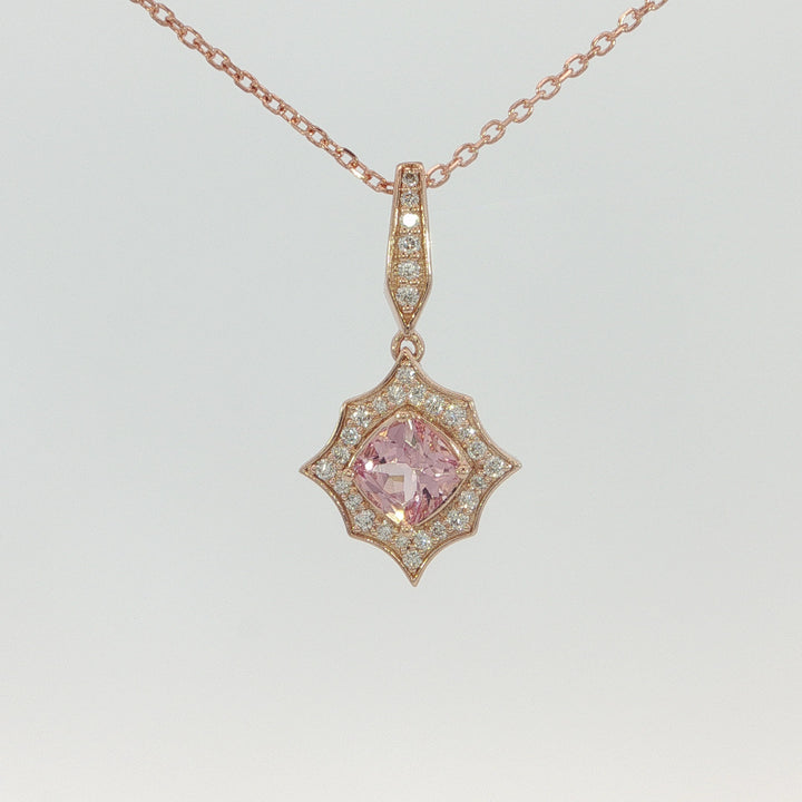 14k Rose Gold Cushion Lotus Ganet Drop Eight-point star shape Pendant