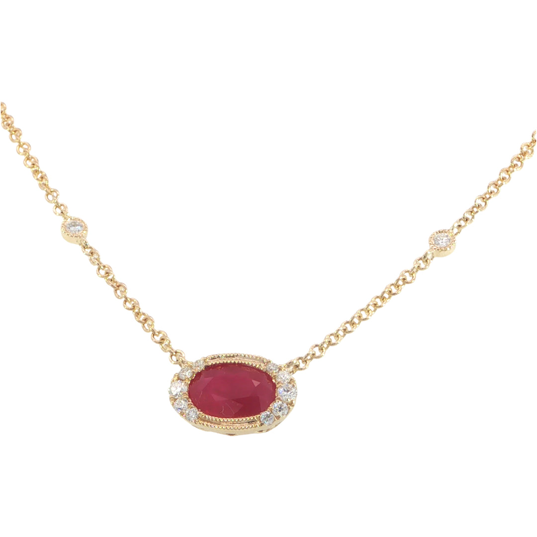 14k Yellow Gold Oval Ruby Chain Attached Necklace