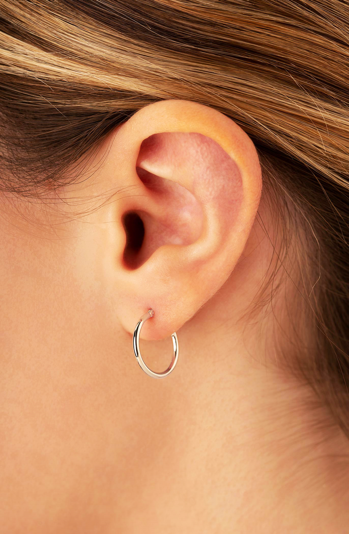 1.5mm wide Hoop 15mm Earrings 14k White Gold Polished