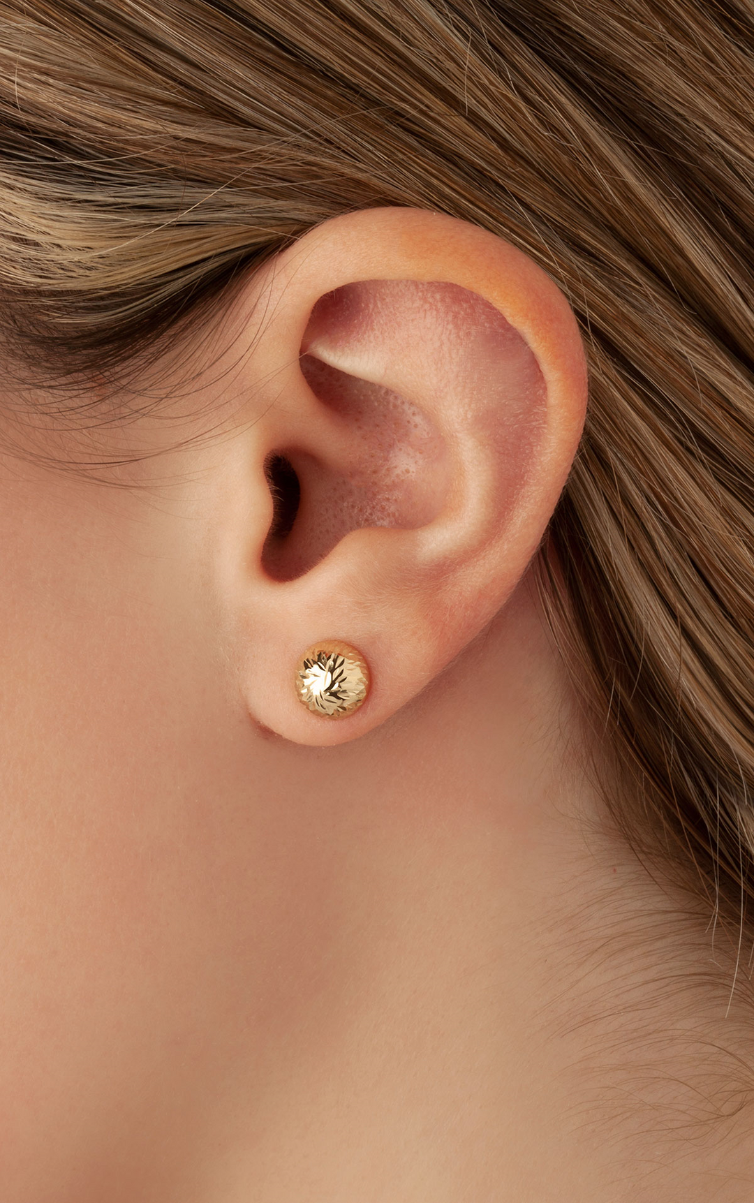 8mm Button Bright Domed Earrings 14k Yellow Gold Diamond Cut