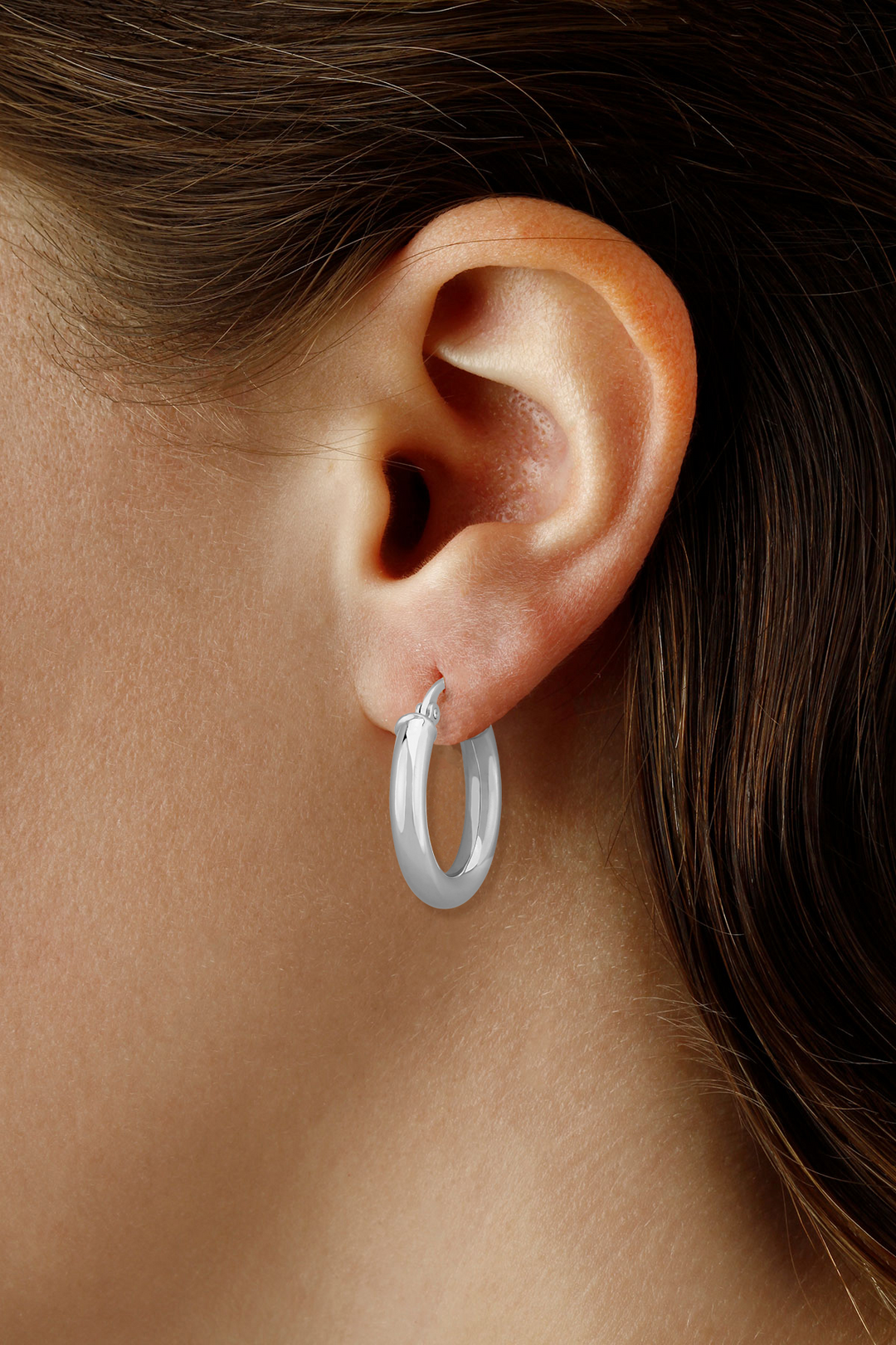 Tube Hoop 3x18mm Earrings 14k White Gold Polished