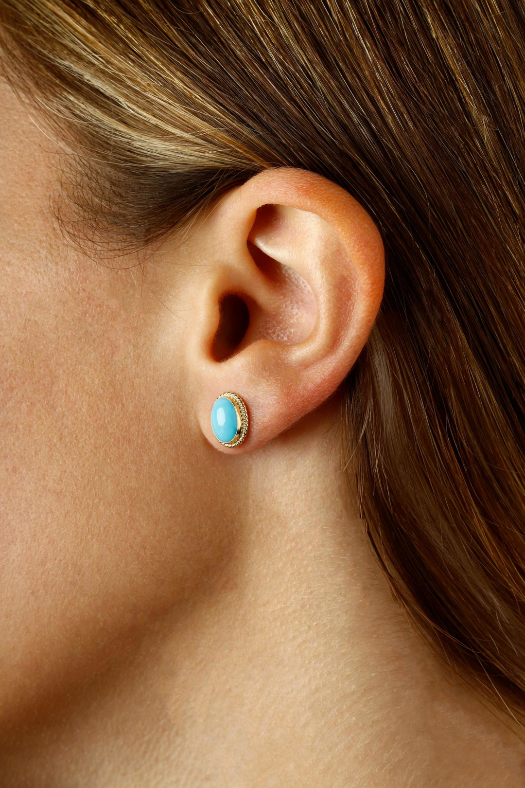 14k Yellow Gold Oval Turquoise Stud Earrings