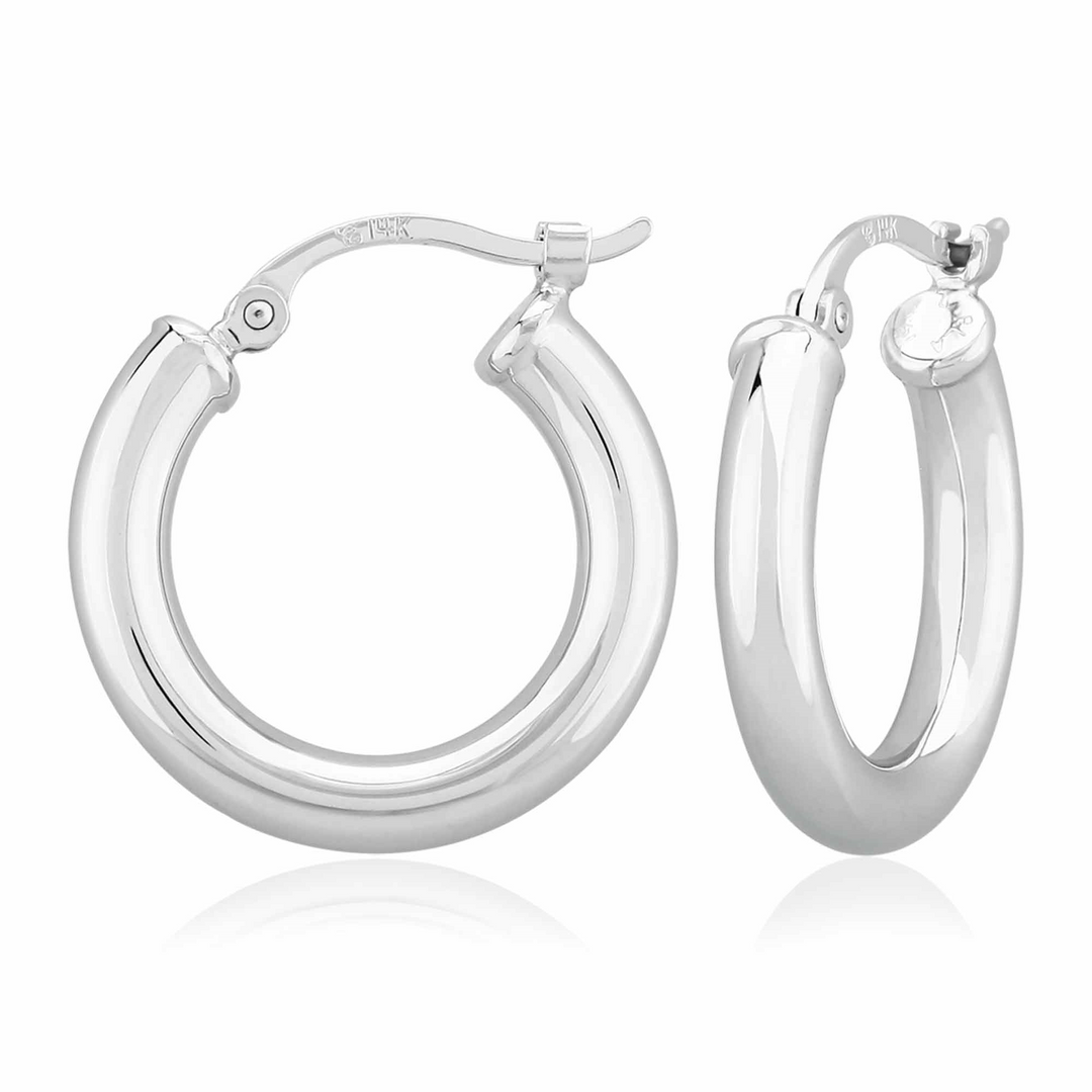 Tube Hoop 3x18mm Earrings 14k White Gold Polished