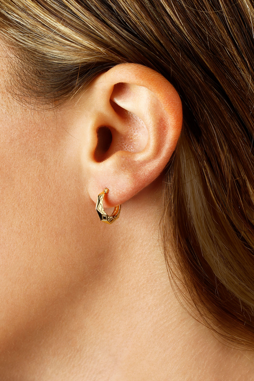 Embossed Hoop Earrings 14k Yellow Gold Diamond Cut