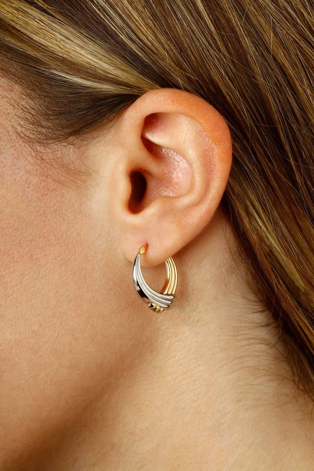 Cross-over Hoop .8 x .68 inches Earrings 14k Two-Tone Polished