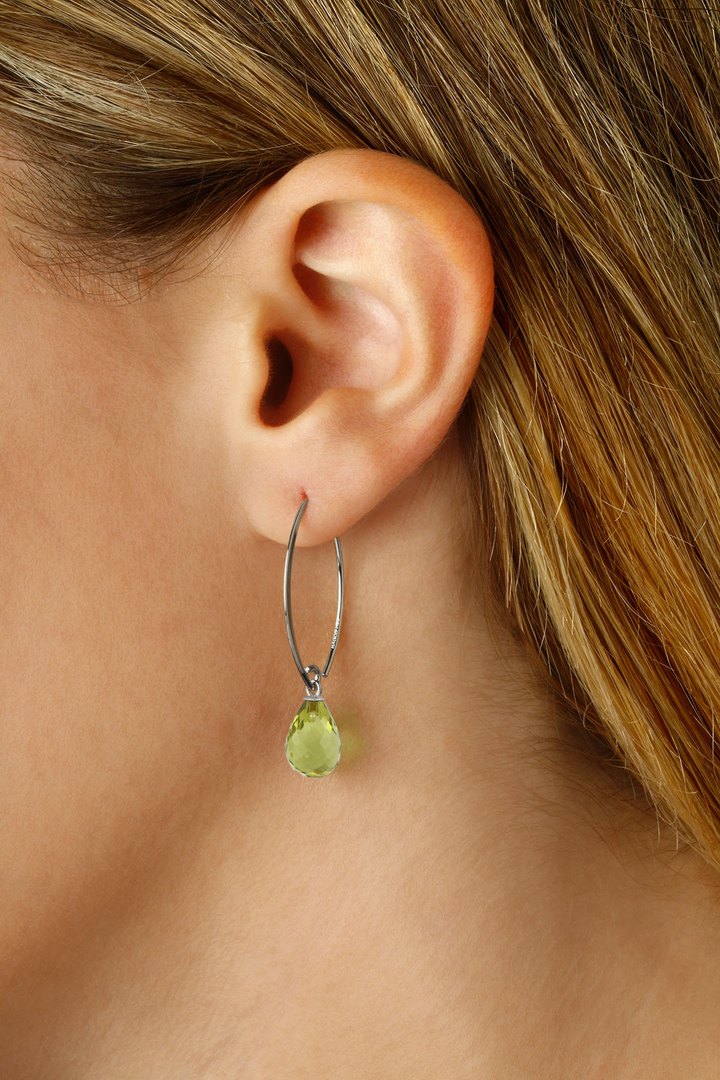 Briolette Peridot Drop Simple Sweep earrings in Sterling Silver