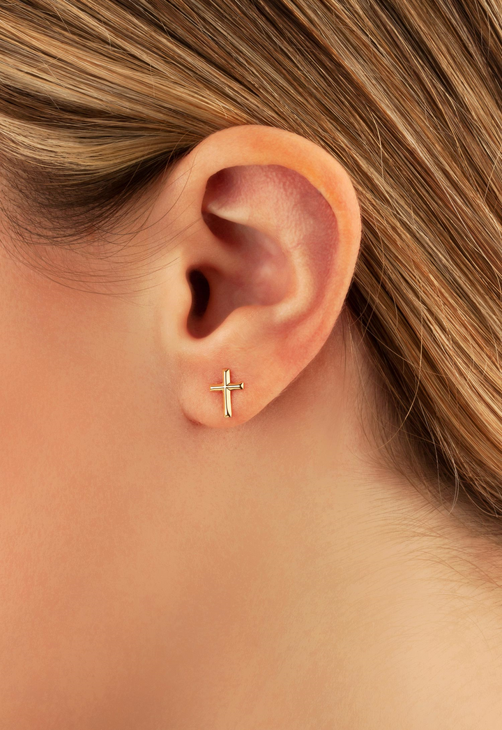 Cross Post 8.6 x 6.4mm Earrings 14k Yellow Gold Polished