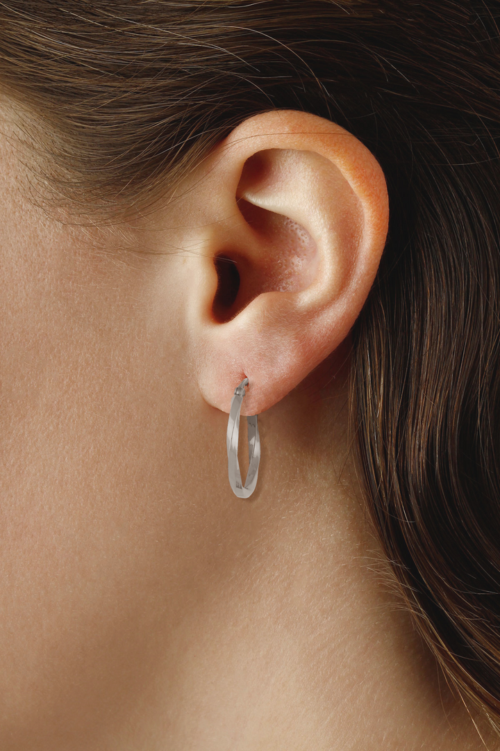 Twisted Hoop 1.8 x 18mm Earrings 14k White Gold Polished