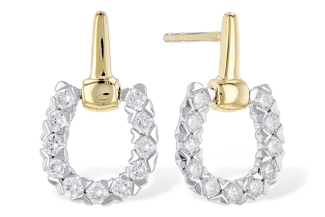 14k Two-Tone Horseshoe Drop .50ct Total Natural Diamond Earrings