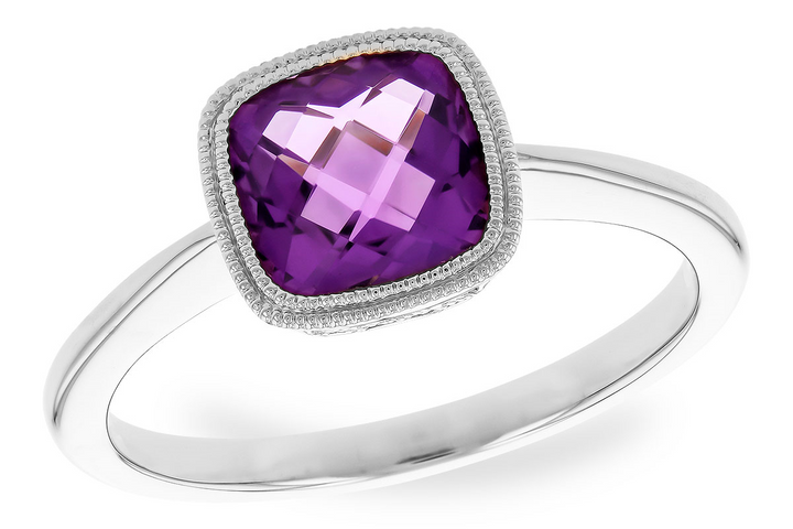 14k White Gold Cushion Amethyst Contemporary Ring