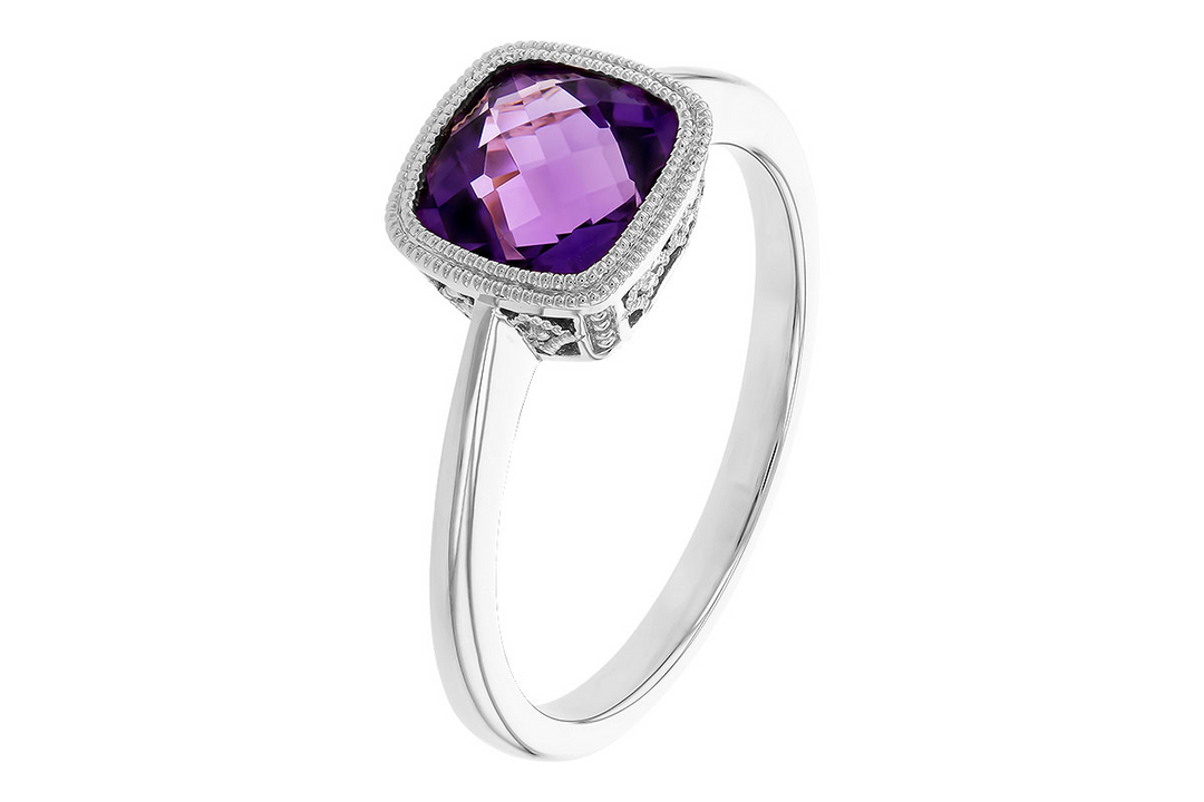 14k White Gold Cushion Amethyst Contemporary Ring