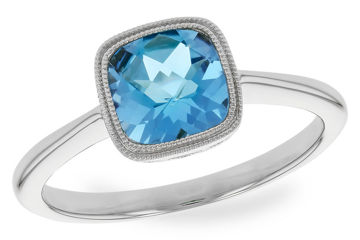 14k White Gold Cushion Swiss Blue Topaz Contemporary Ring