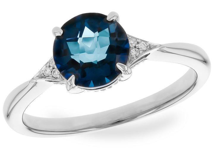 14k White Gold Round London Blue Topaz Ring