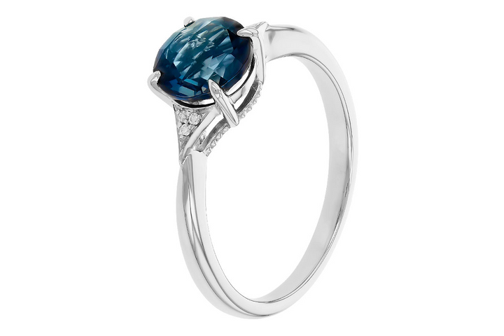 14k White Gold Round London Blue Topaz Ring