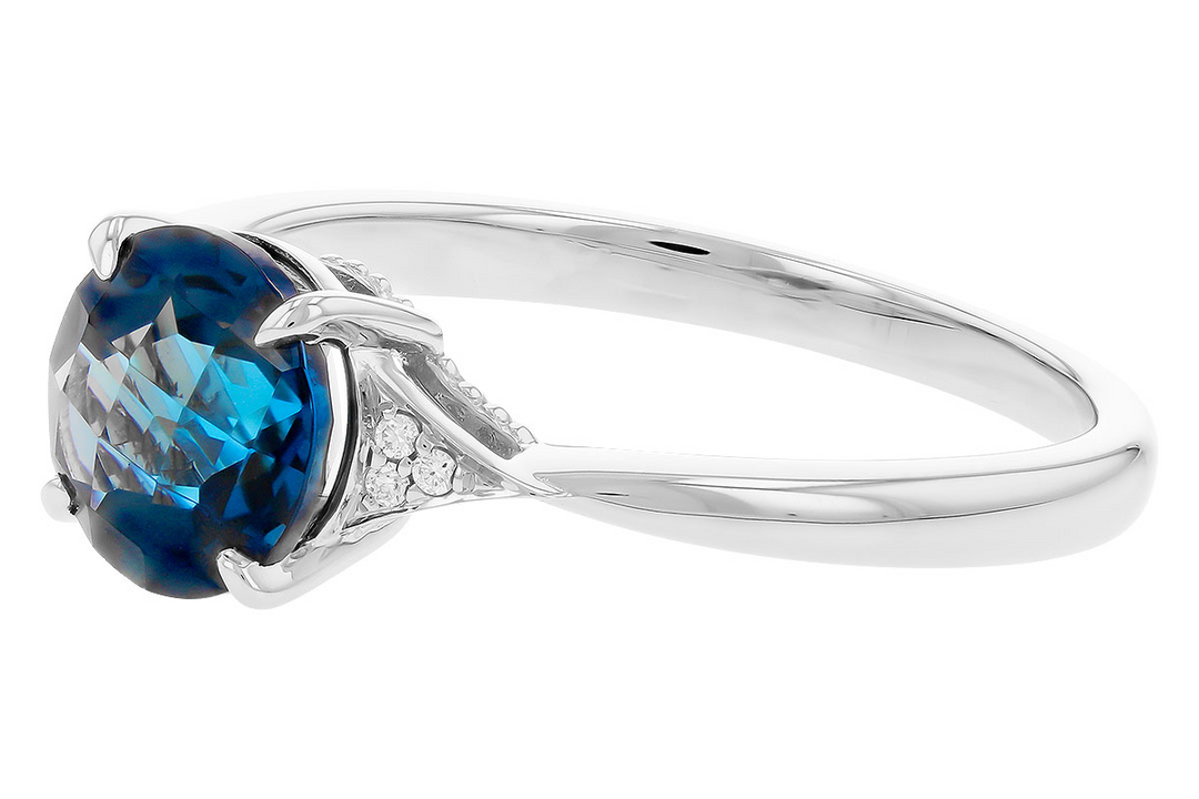 14k White Gold Round London Blue Topaz Ring