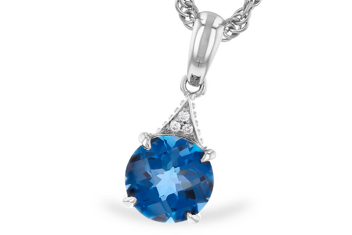 14k White Gold Round London Blue Topaz Drop Pendant