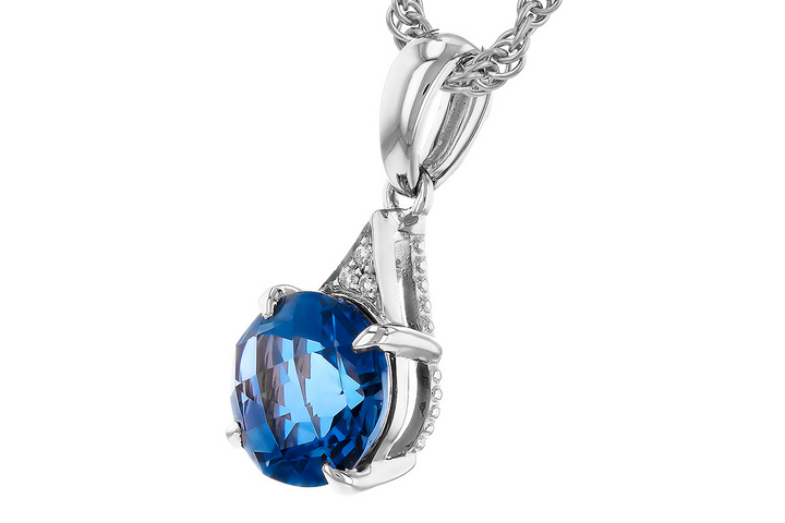 14k White Gold Round London Blue Topaz Drop Pendant