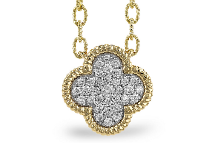 Diamond Pave Clover Necklace, 14k Yellow Gold