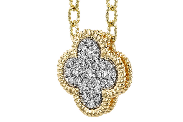 Diamond Pave Clover Necklace, 14k Yellow Gold