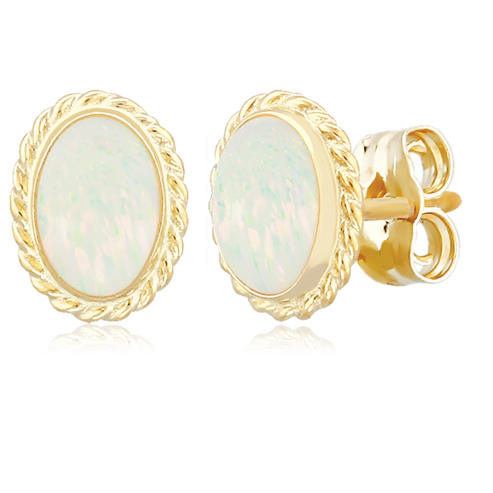 14k Yellow Gold Oval Opal Stud Earrings