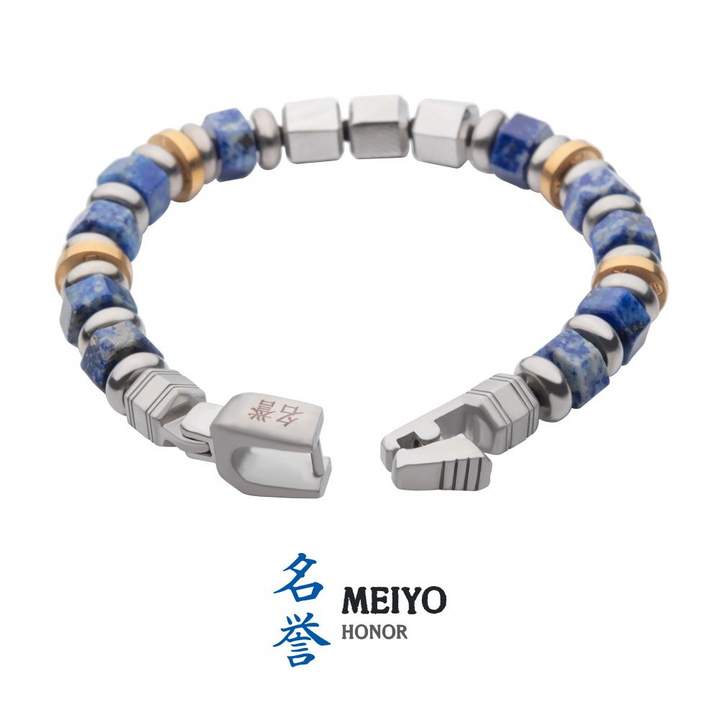 8mm Mokume, Lapis  Bushido Strength & Wisdom Bracelet.