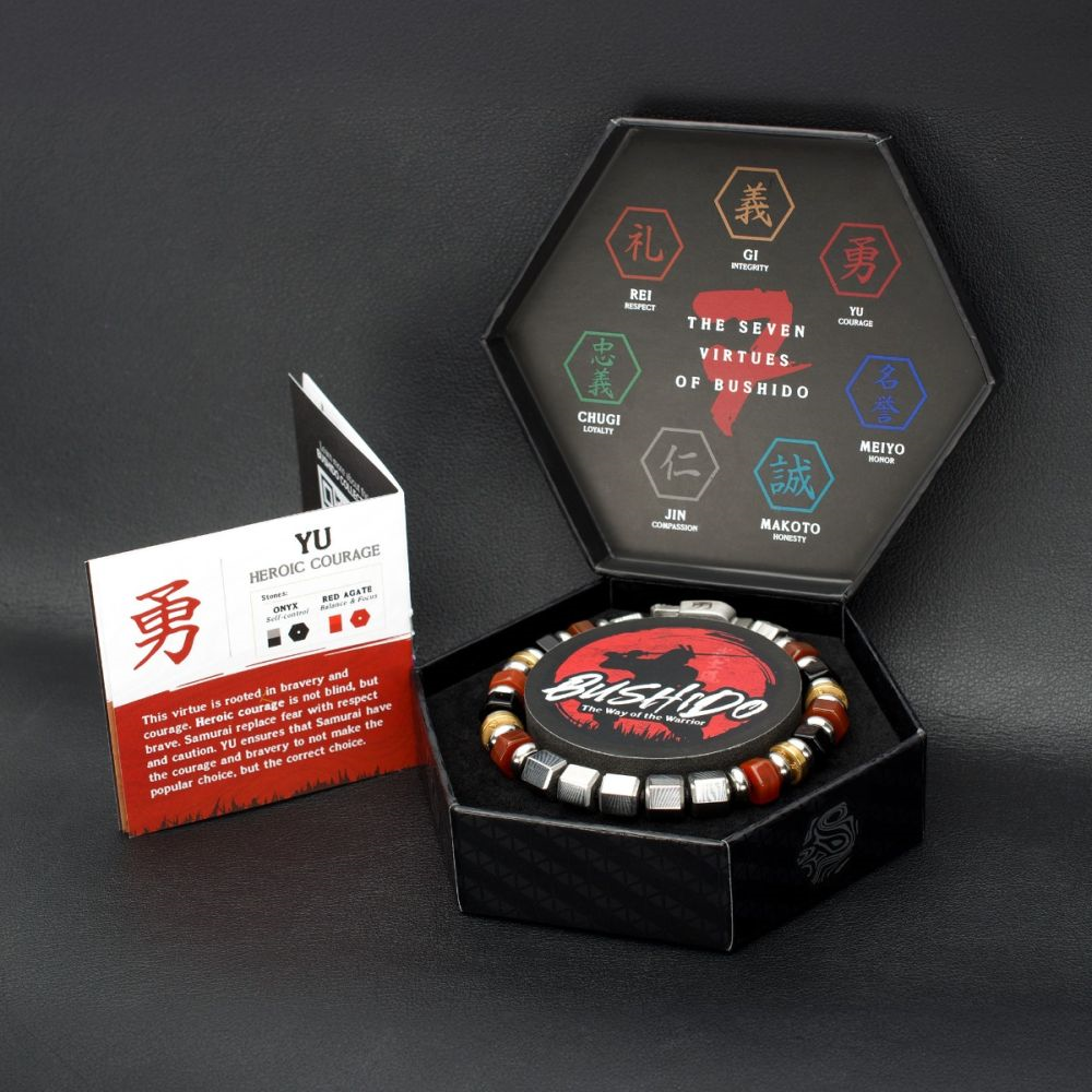 Mokume , Red Agate, Onyx Bushido Balance & Focus Bracelet 7.75 inch