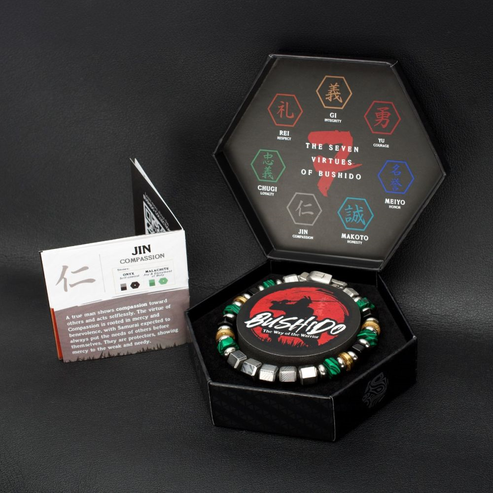 Mokume, Malachite, Onyx Bushido- Joy and Enjoyment of Duty Bracelet 7.75 inch