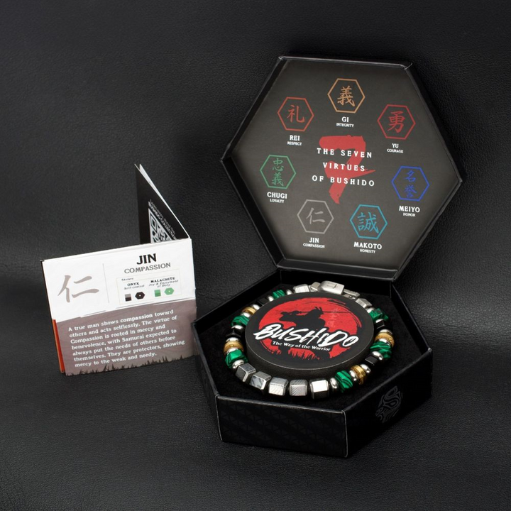 Mokume, Malachite, Onyx Bushido- Joy and Enjoyment of Duty Bracelet 7.75 inch