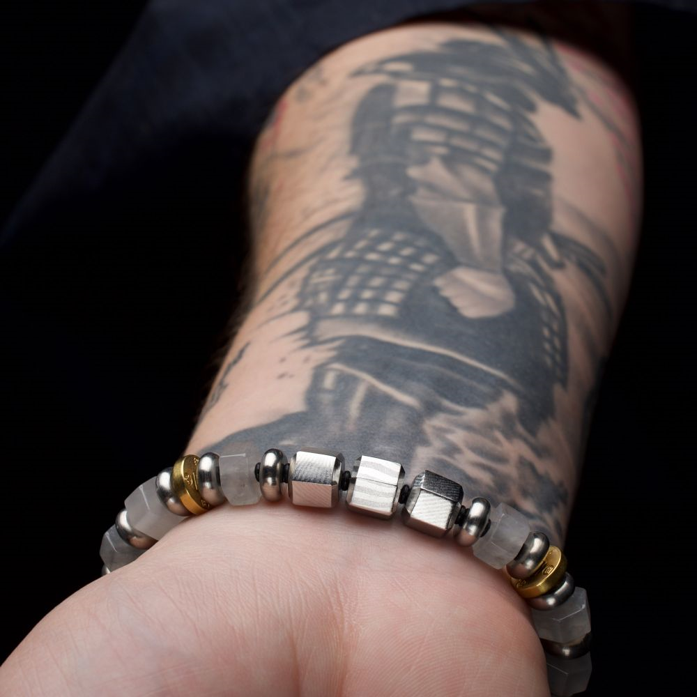 Mokume, White Quartz Bushido Wisdon & Healing Bracelet 7.75 inch