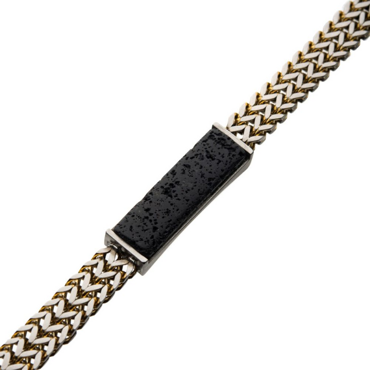 Stainless Steel Gold Plated Double Franco Chain Lava Stone