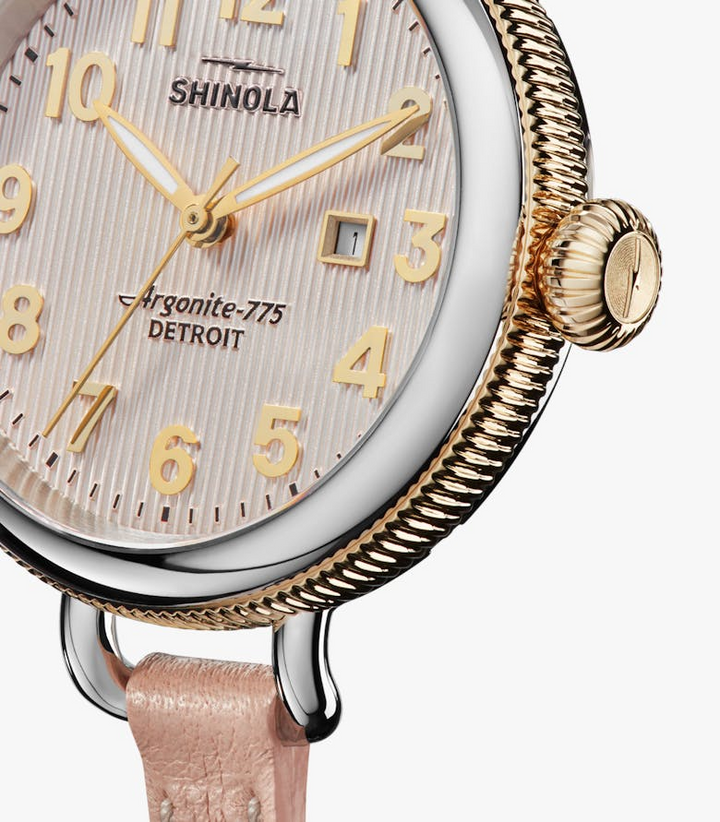 Shinola Pink Stripe Dial Birdy Women's 34mm Quartz Watch with Date S0120299737