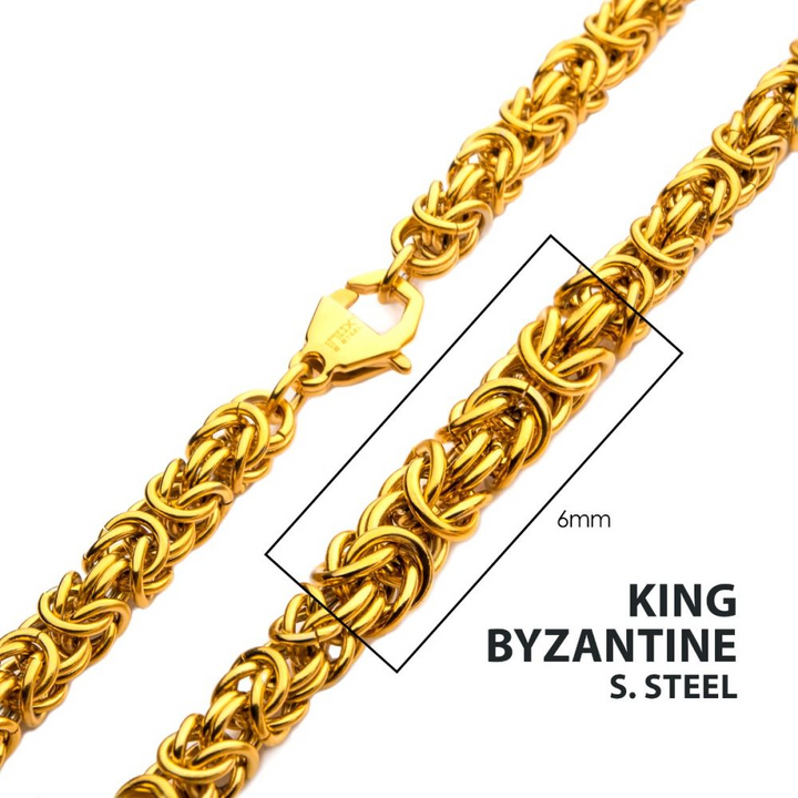 Stainless Steel 18K Gold Plated King Byzantine Chain