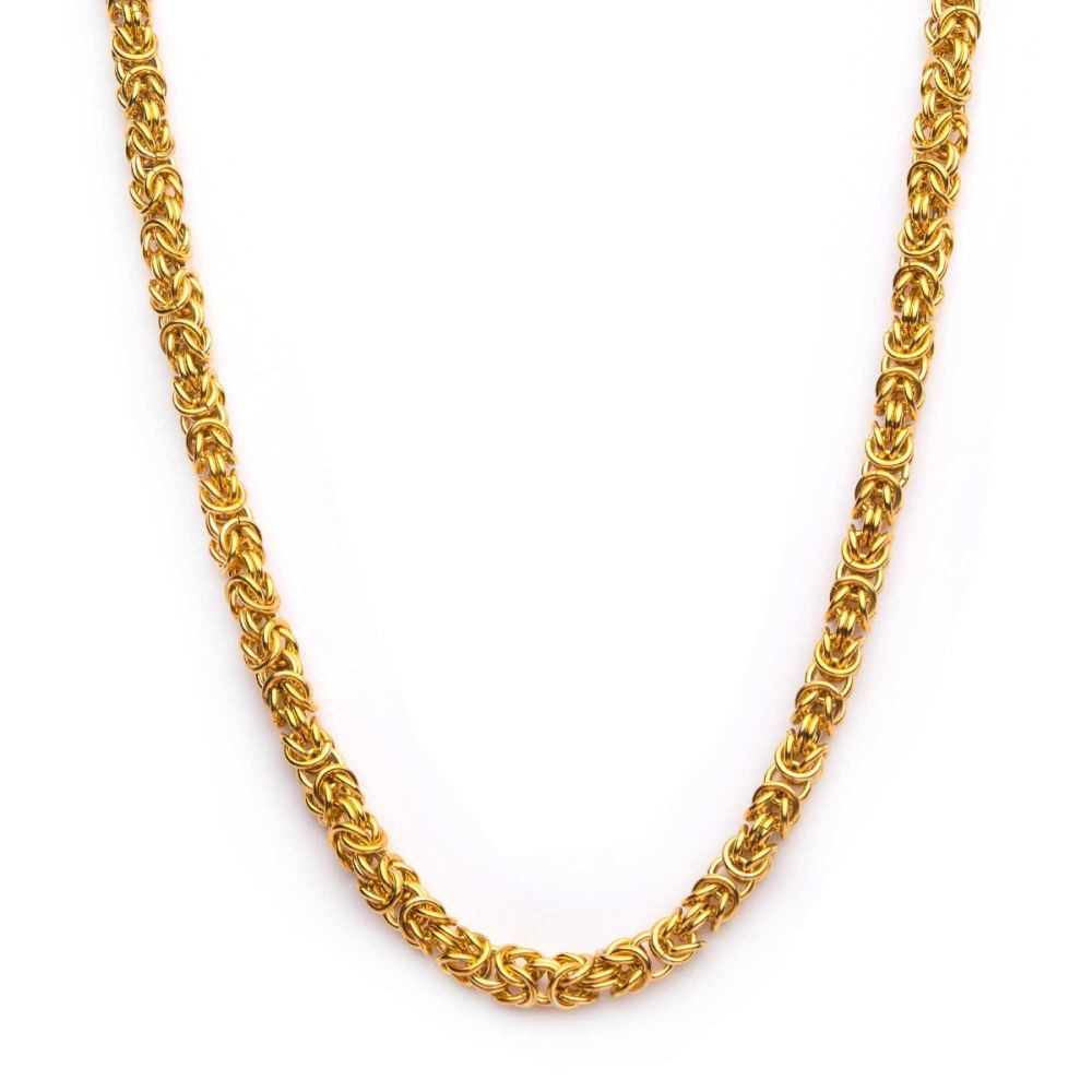 Stainless Steel 18K Gold Plated King Byzantine Chain