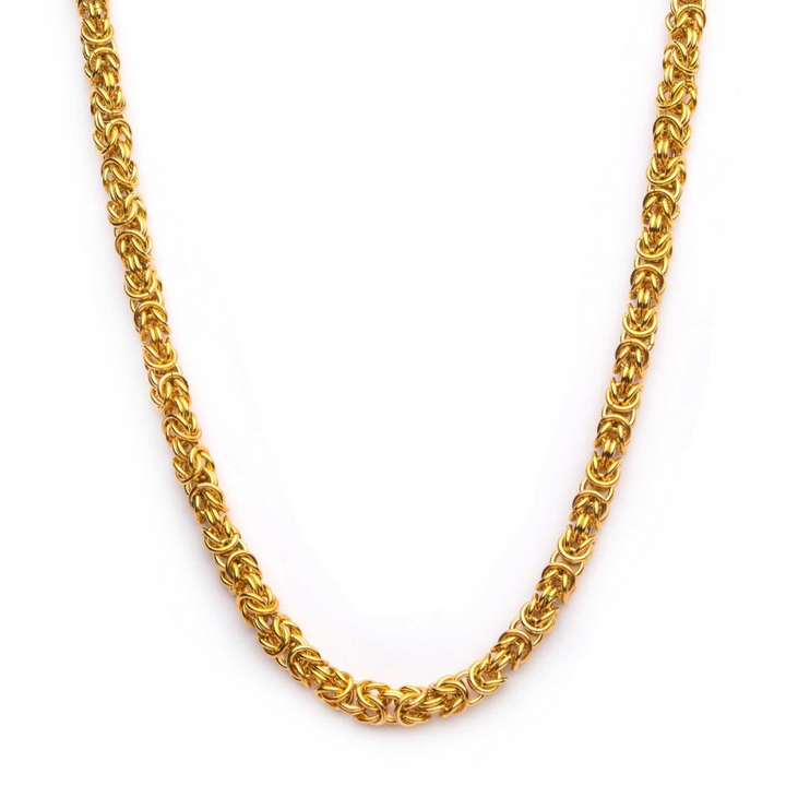 Stainless Steel 18K Gold Plated King Byzantine Chain