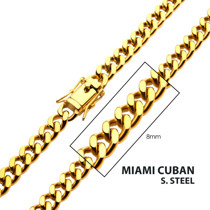 8mm 18K Gold Plated Miami Cuban Chain 24 inch
