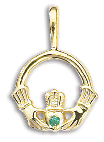 Claddaugh Emerald Pendant, 14k Yellow Gold