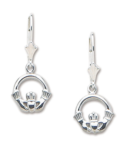 Claddaugh Leverback Earrings 14k White Gold Polished