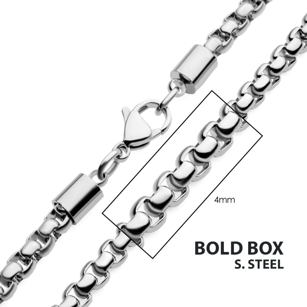 4mm Steel Bold Box Chain Necklace