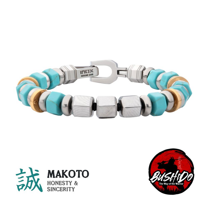 Mokume, Turquoise Bushido Honesty & Sincerity Bracelet. 7.75 inch