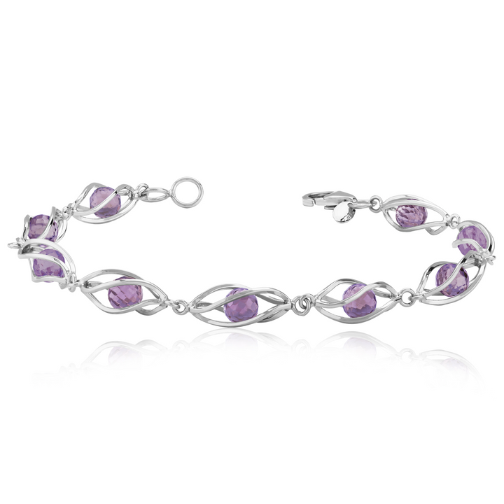 Sterling Silver Round Amethyst Fancy Link Bracelet