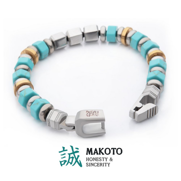 Mokume, Turquoise Bushido Honesty & Sincerity Bracelet. 7.75 inch