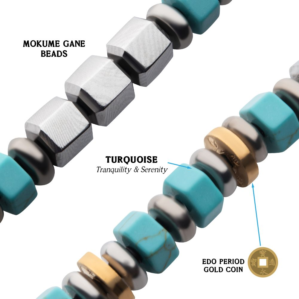 Mokume, Turquoise Bushido Honesty & Sincerity Bracelet. 7.75 inch