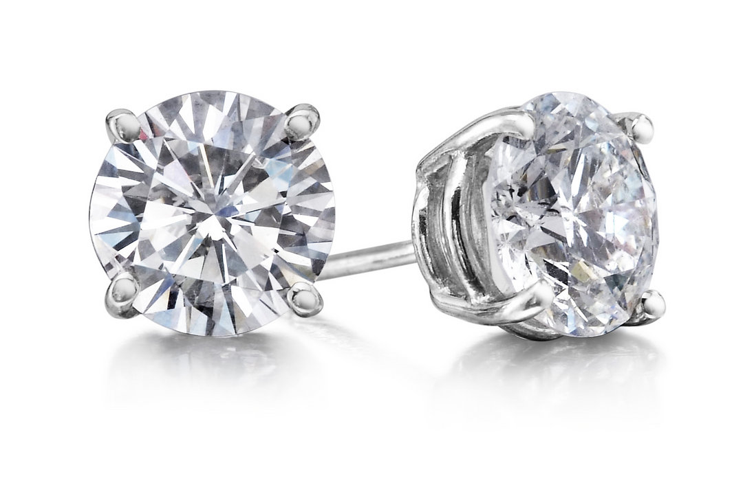 14k White Gold G Color, I2 Clarity 4 Prong Stud .75ct Total Natural Diamond Earrings