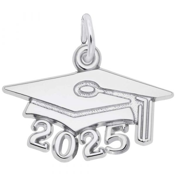 Sterling Silver Flat 2025 Grad Cap Charm